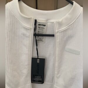 Bo+Tee white ribbed cropped zip up workout jacket